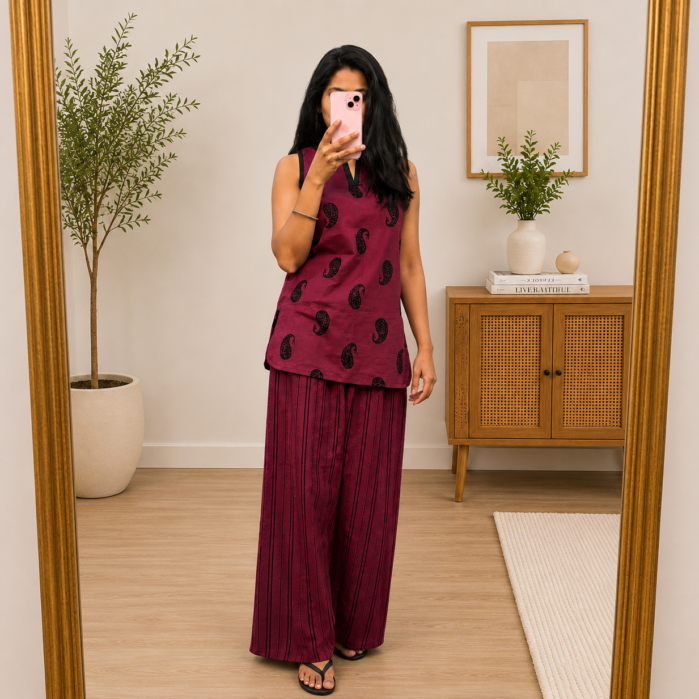 Reeshaya Wine Paisley Co-ord Set