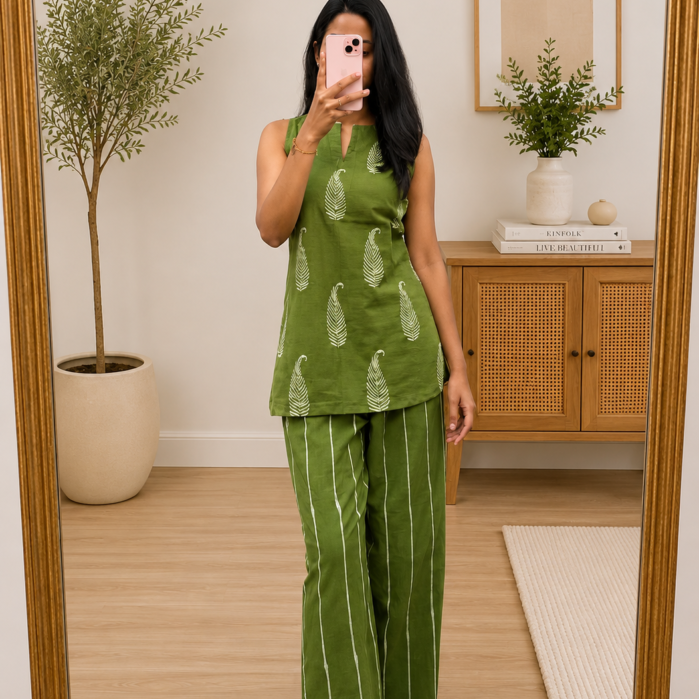 Reeshaya Olive Leaf Co-ord Set