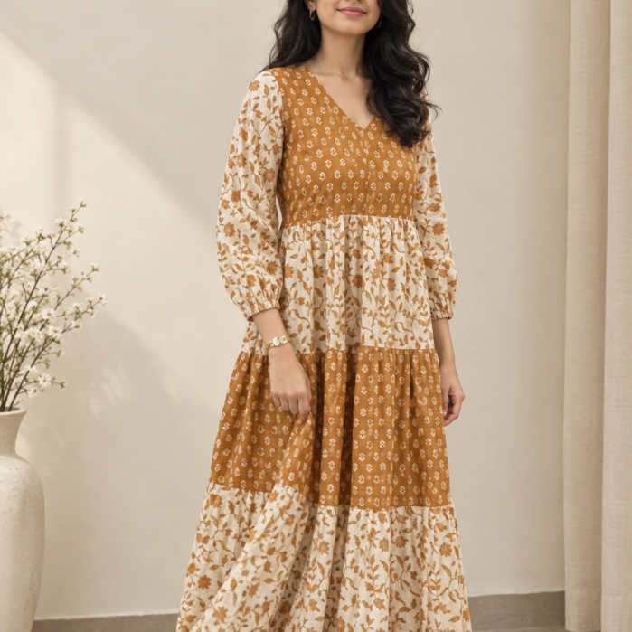 Mustard Bloom Tiered Maxi Dress