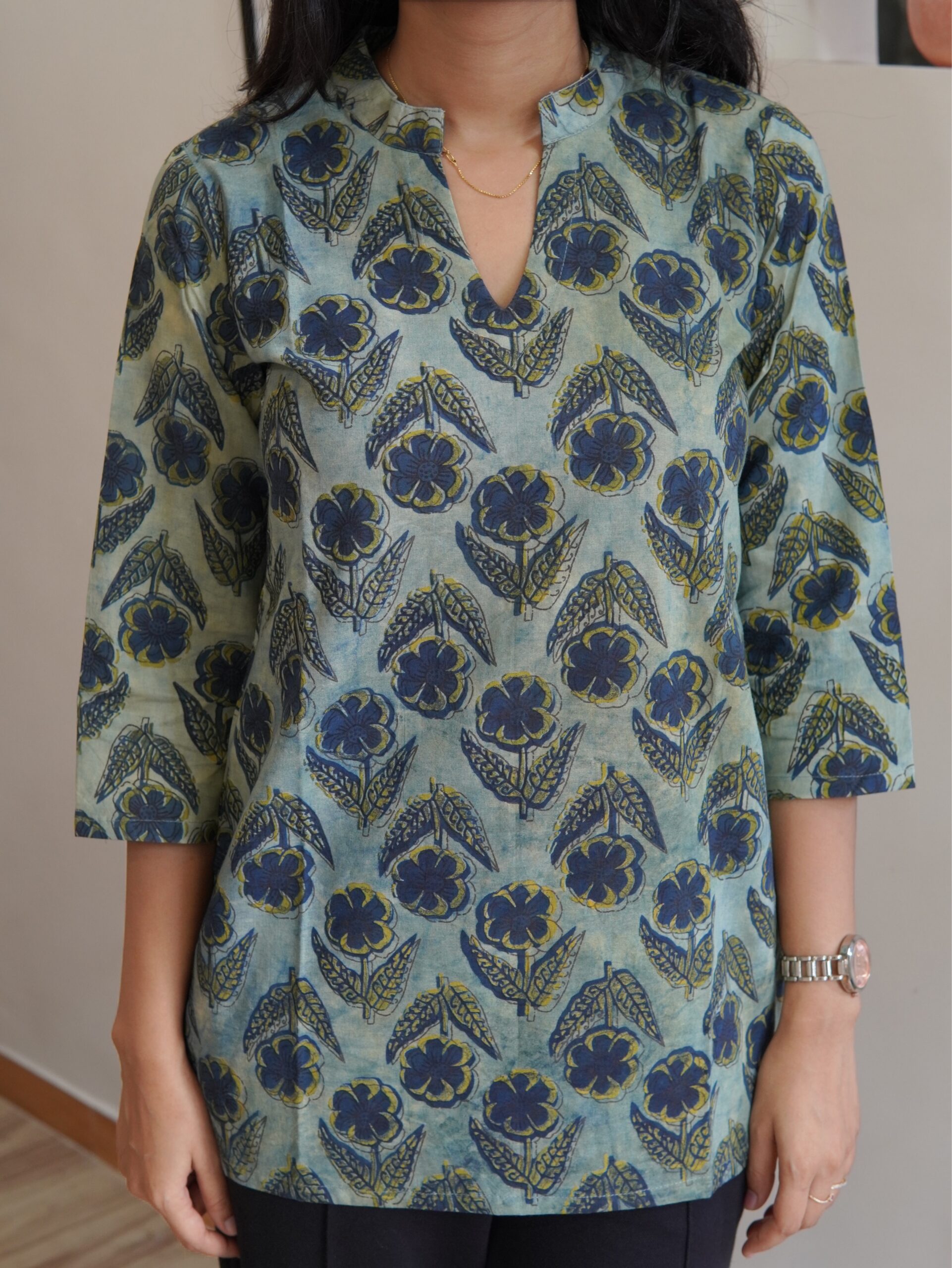 Sage-blue base vansapti cotton short kurti - Image 3