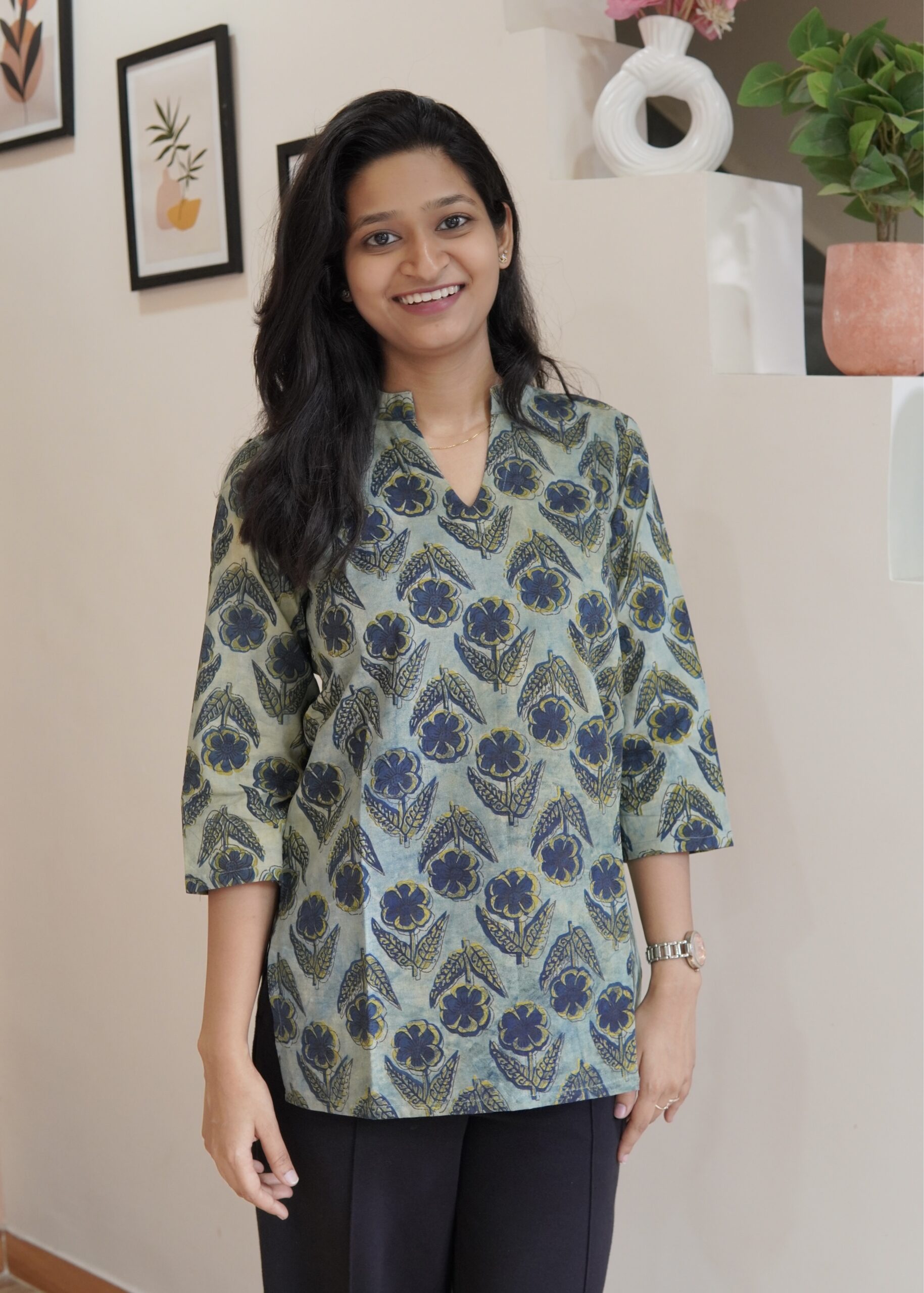 Sage-blue base vansapti cotton short kurti - Image 2