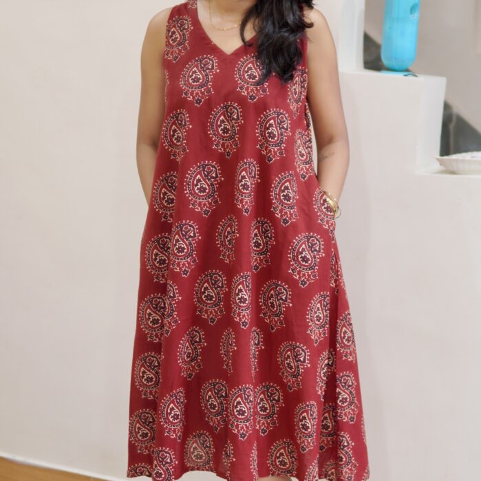 A-line handblock print dress