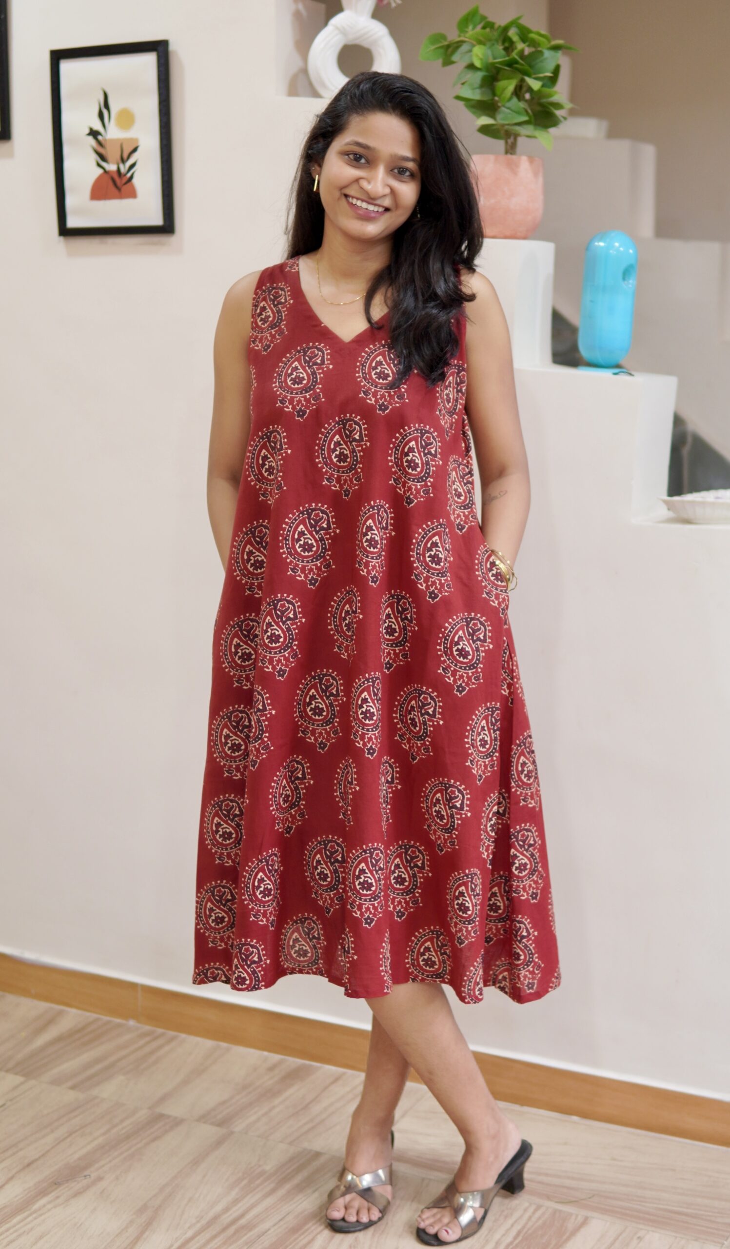 A-line handblock print dress