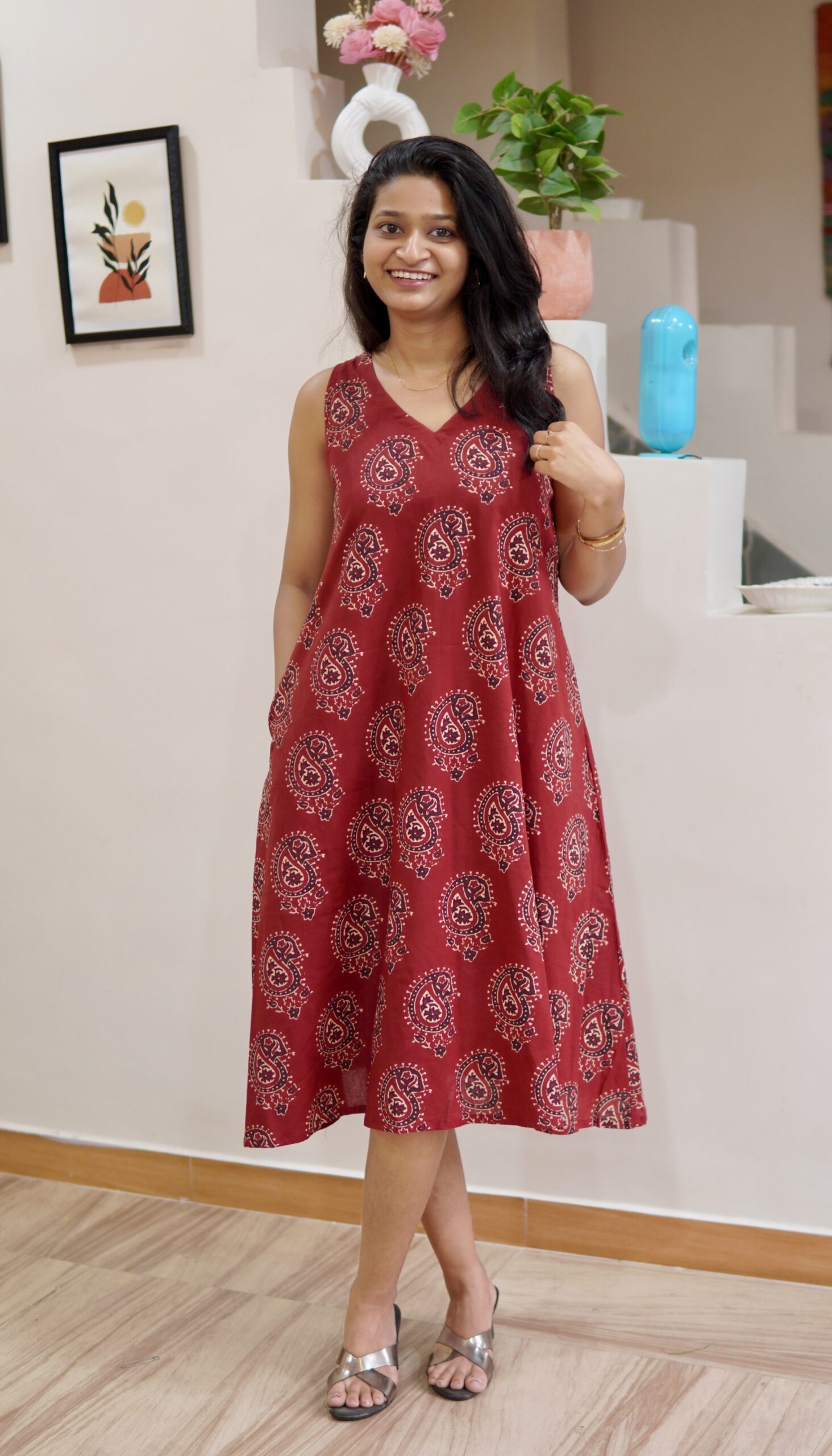 A-line handblock print dress - Image 2