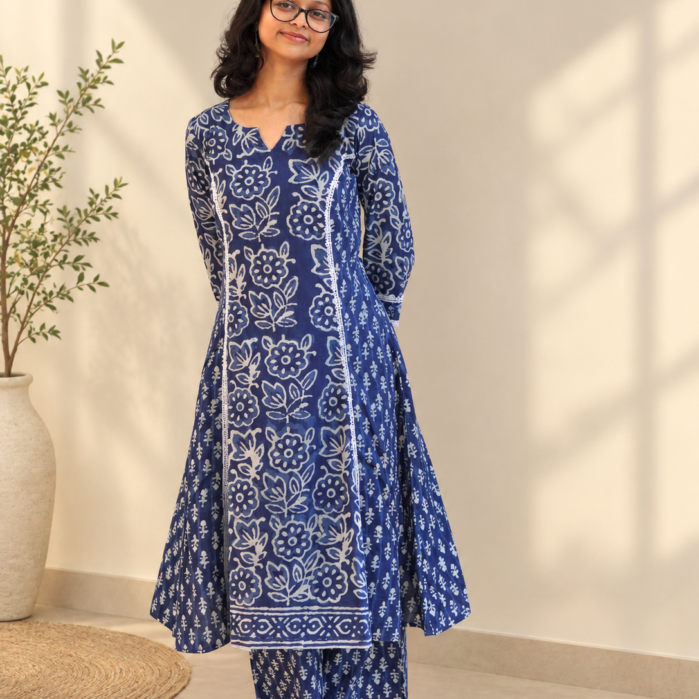 Indigo Anarkali Set